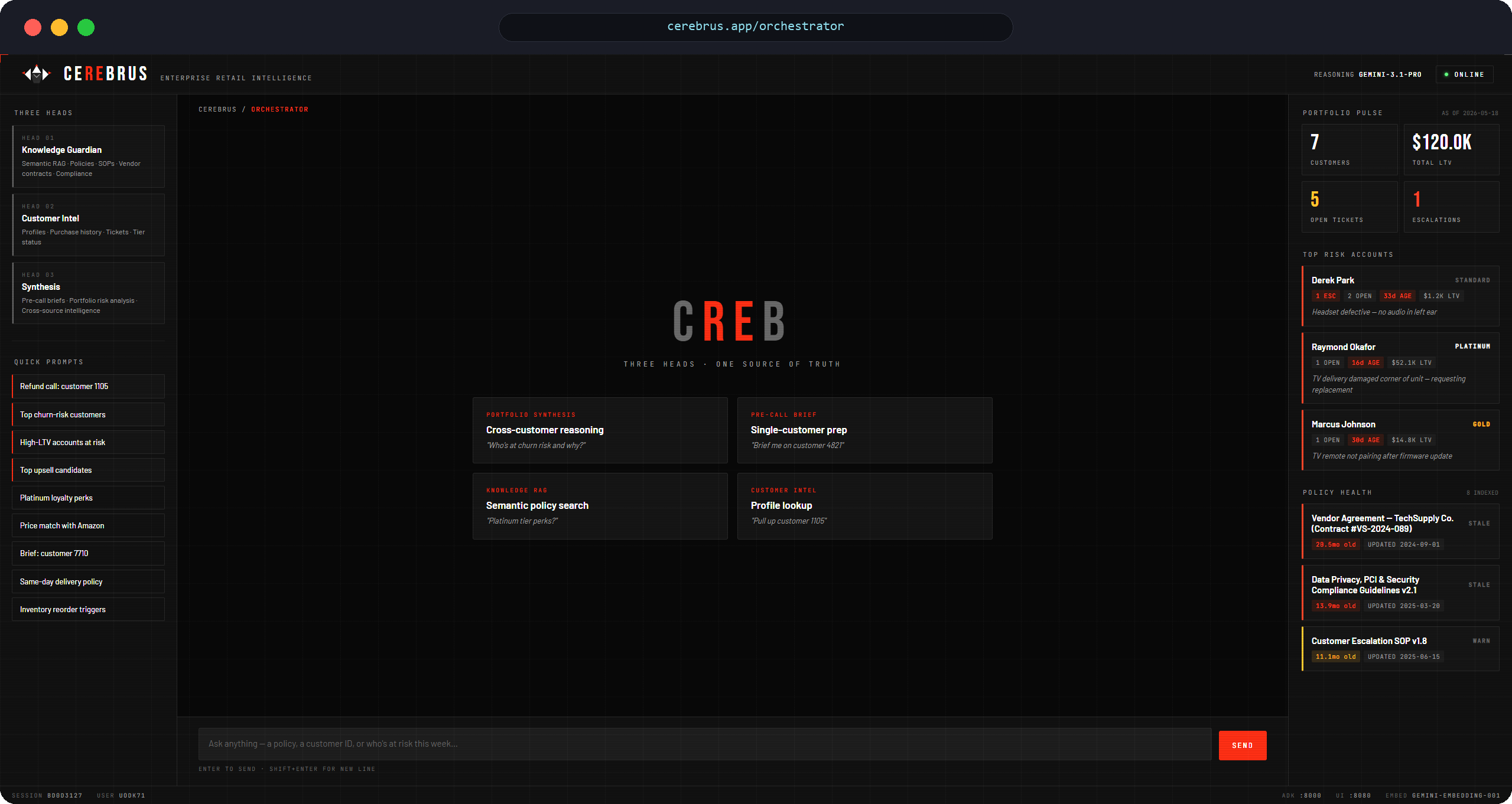 CeREbrus dashboard hero view